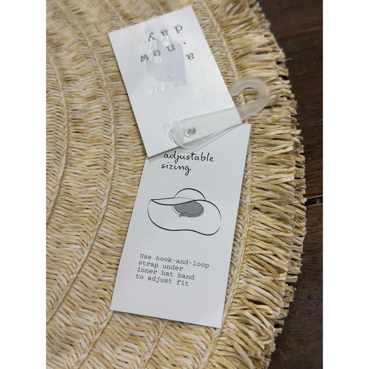 Wide-Brim Straw Sun Hat With Adjustable Fit & Fringe Detail By A New Day Natural L/XL 57-61cm