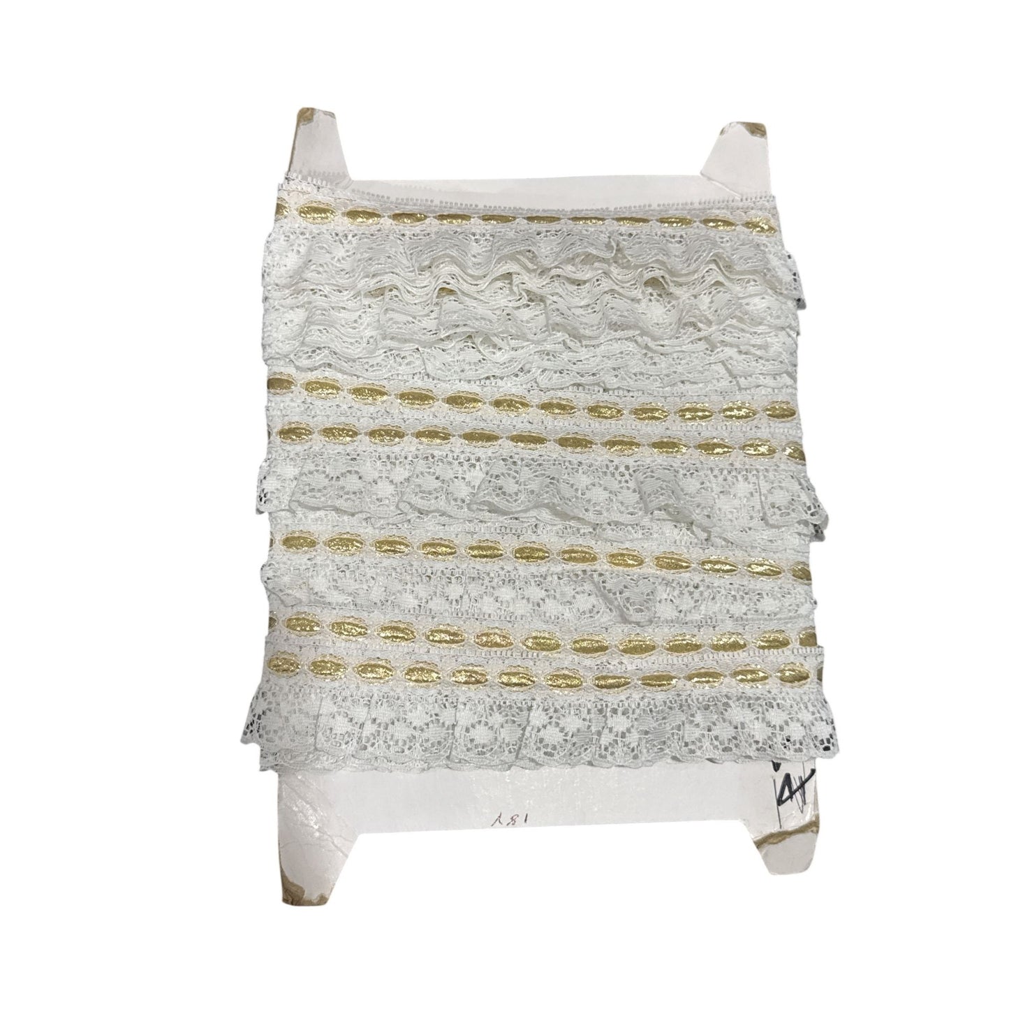 Gold & White Lace Trim 18 Yards On Card Spool With Ruffled Detailing For Sewing & Crafts 15 yards