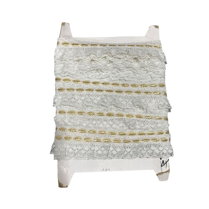 Gold & White Lace Trim 18 Yards On Card Spool With Ruffled Detailing For Sewing & Crafts 15 yards