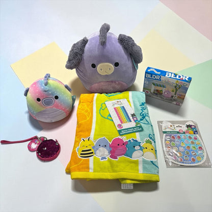 Squishmallows Gift Set Includes Plush Pig & Unicorn Beach Towel Stickers Keychain & BLDR Playset Bright & Fun Collectible Bundle