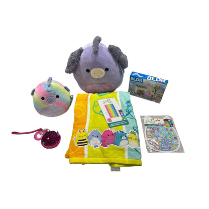 Squishmallows Gift Set Includes Plush Pig & Unicorn Beach Towel Stickers Keychain & BLDR Playset Bright & Fun Collectible Bundle