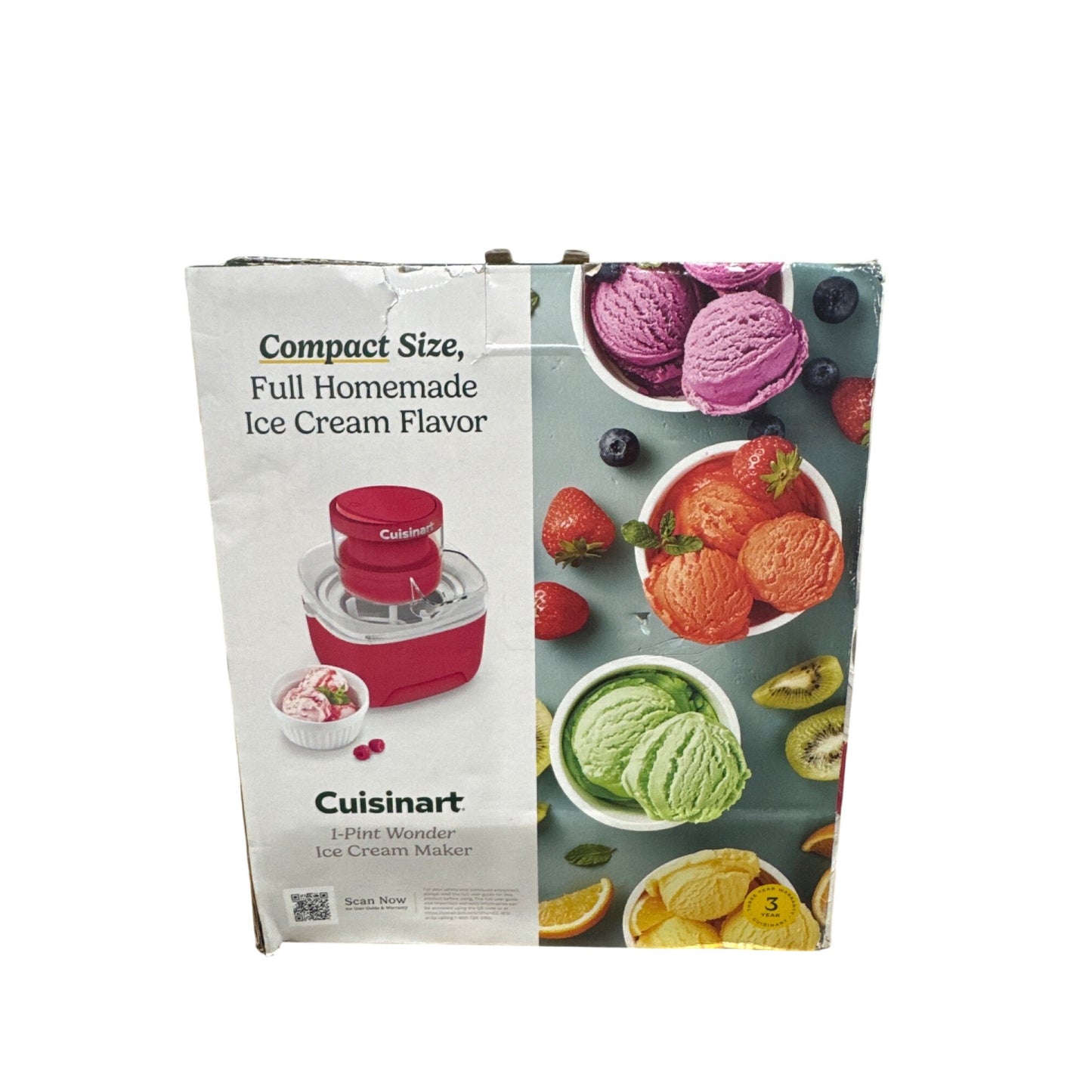 Cuisinart 1-Pint Wonder Ice Cream Maker Red Compact Customizable Flavors