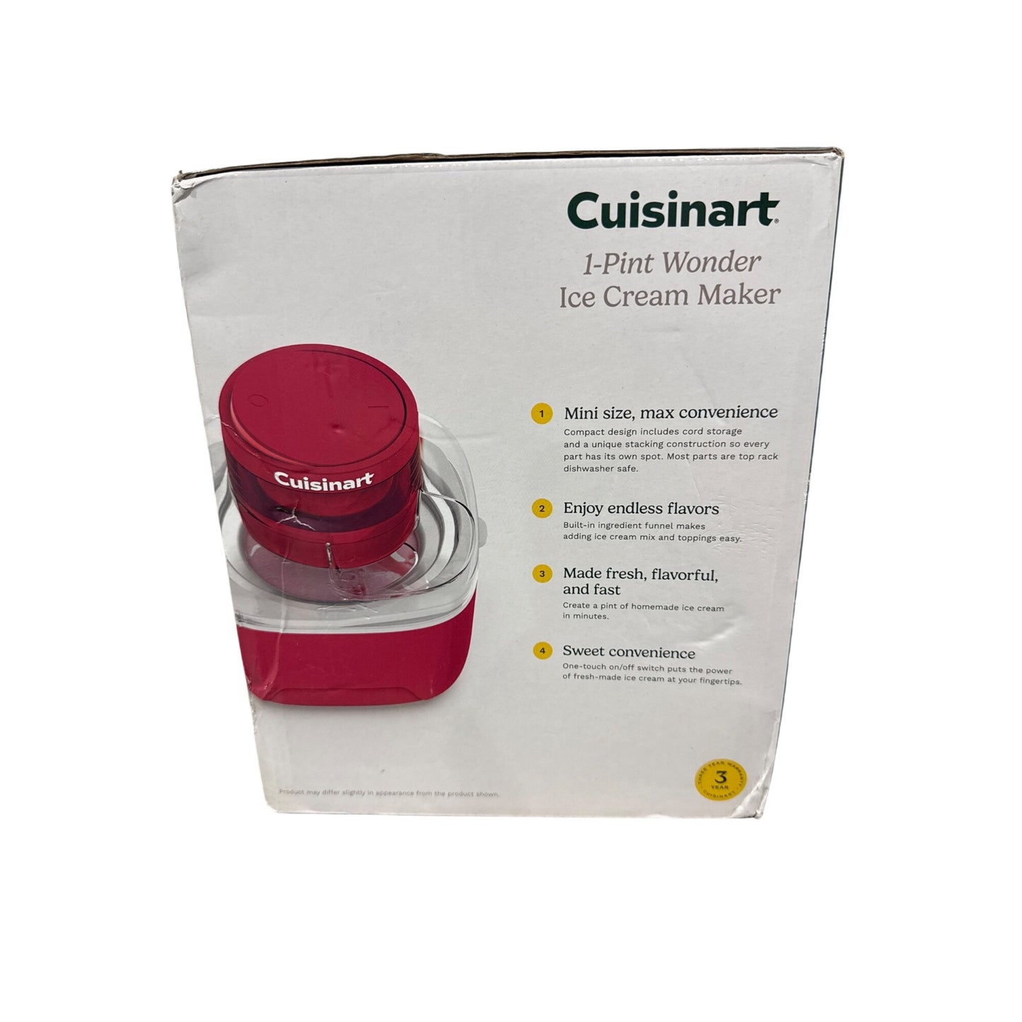 Cuisinart 1-Pint Wonder Ice Cream Maker Red Compact Customizable Flavors