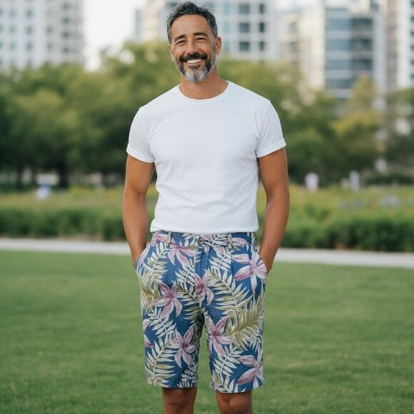 Scotch & Soda Men's Tropical Floral Print Shorts Casual Fit Cotton Blend Blue Pink Green 32