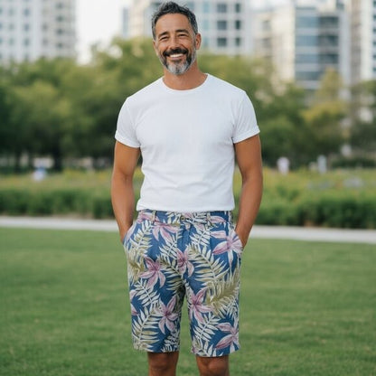 Scotch & Soda Men's Tropical Floral Print Shorts Casual Fit Cotton Blend Blue Pink Green 32