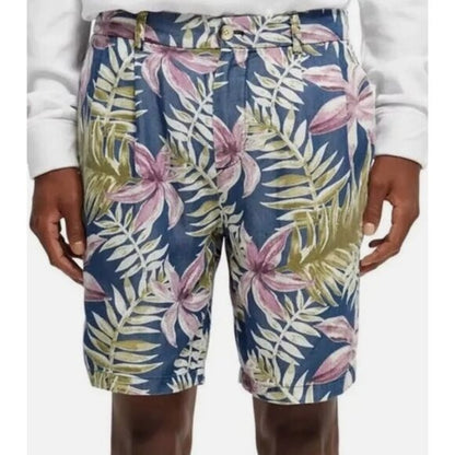 Scotch & Soda Men's Tropical Floral Print Shorts Casual Fit Cotton Blend Blue Pink Green 32