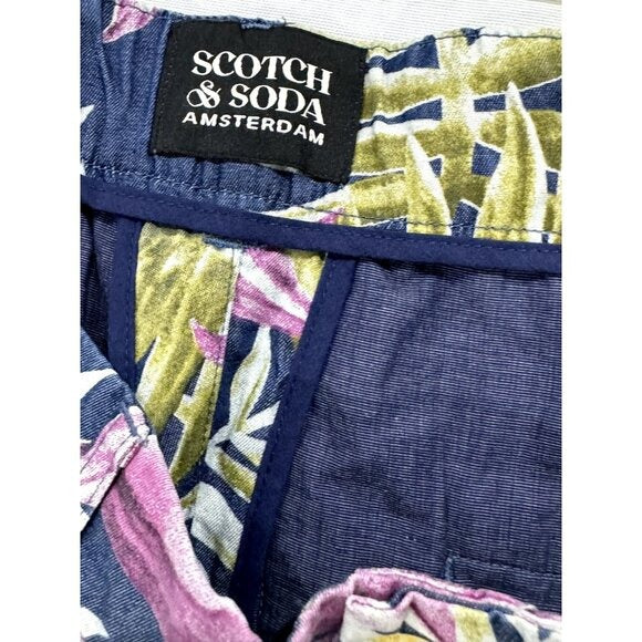 Scotch & Soda Men's Tropical Floral Print Shorts Casual Fit Cotton Blend Blue Pink Green 32