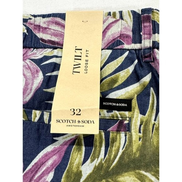 Scotch & Soda Men's Tropical Floral Print Shorts Casual Fit Cotton Blend Blue Pink Green 32