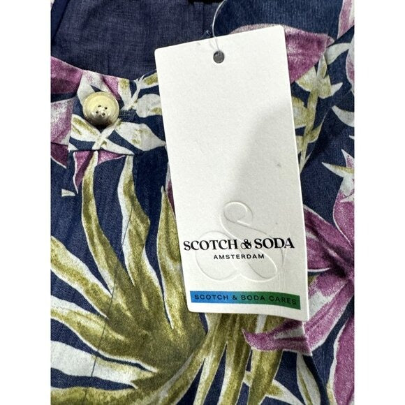 Scotch & Soda Men's Tropical Floral Print Shorts Casual Fit Cotton Blend Blue Pink Green 32
