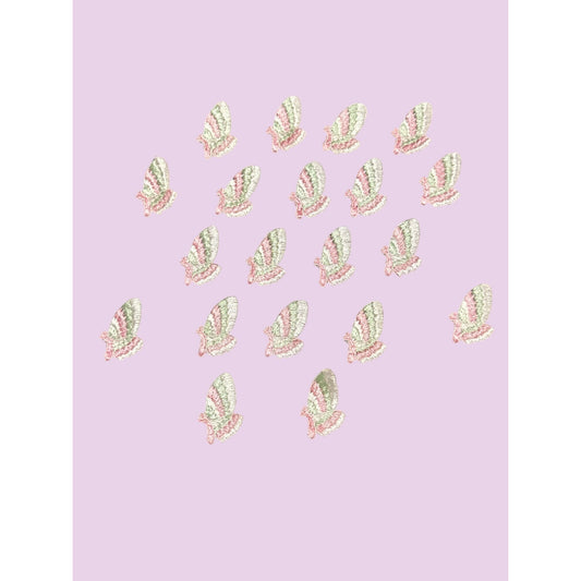 Embroidered Butterfly Applique Pink & Green Set Of 20 1-Inch Decorative Sew-On Patches For Crafts & DIY Projects