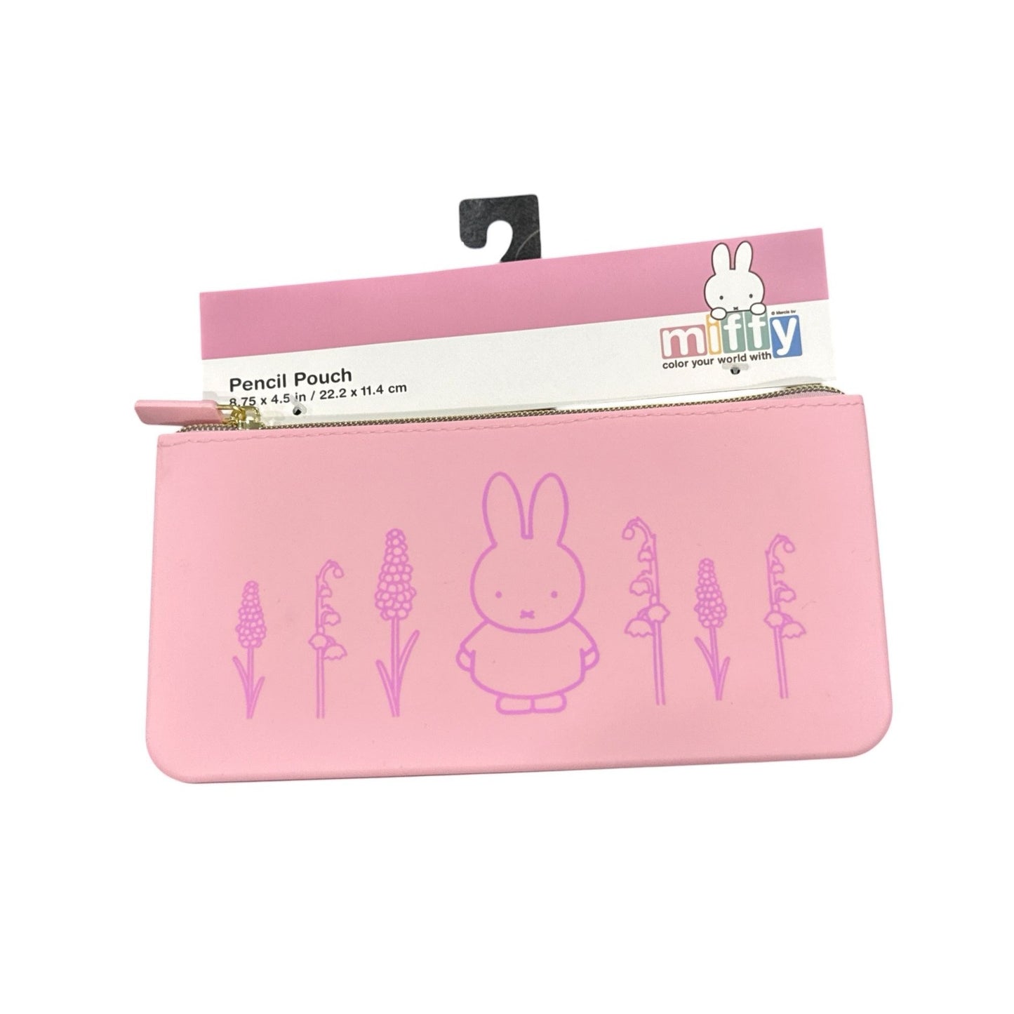 Miffy Pink Floral Pencil Pouch With Zipper Closure 8.75 X 4.5 Inches Durable Design