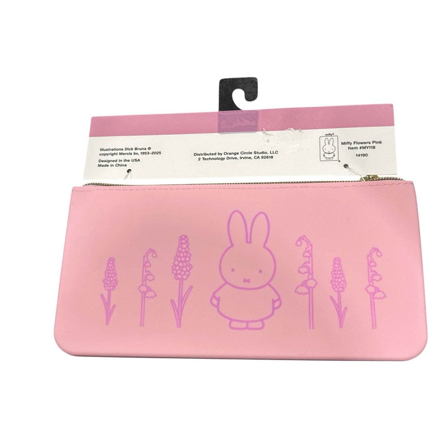 Miffy Pink Floral Pencil Pouch With Zipper Closure 8.75 X 4.5 Inches Durable Design