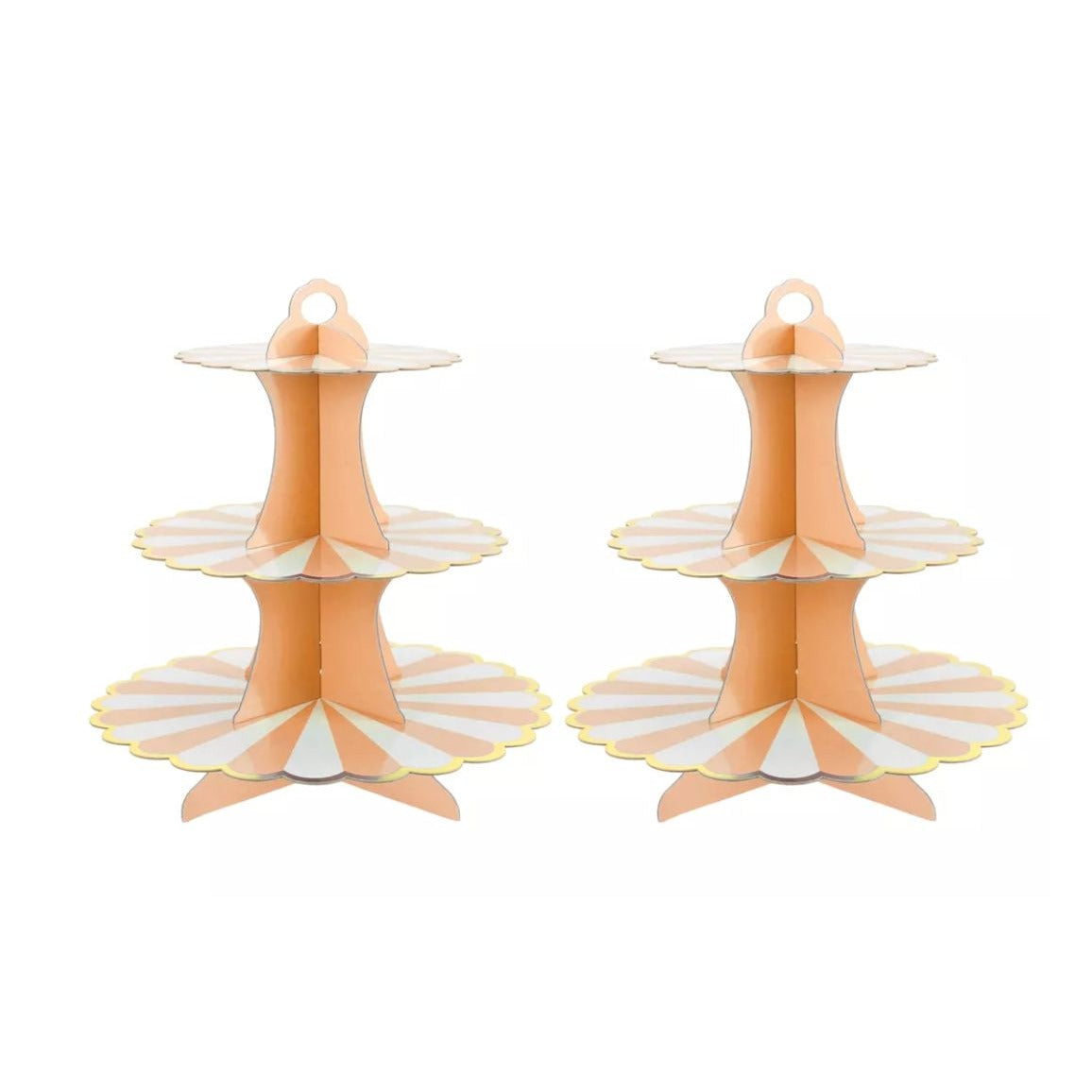 3-Tier Cardboard Cupcake Stand With Gold Trim, Orange & White Design, Easy Assembly (SET OF 2)