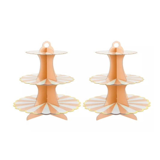 3-Tier Cardboard Cupcake Stand With Gold Trim, Orange & White Design, Easy Assembly (SET OF 2)