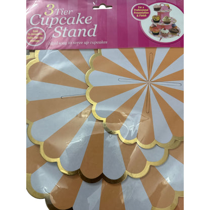 3-Tier Cardboard Cupcake Stand With Gold Trim, Orange & White Design, Easy Assembly (SET OF 2)