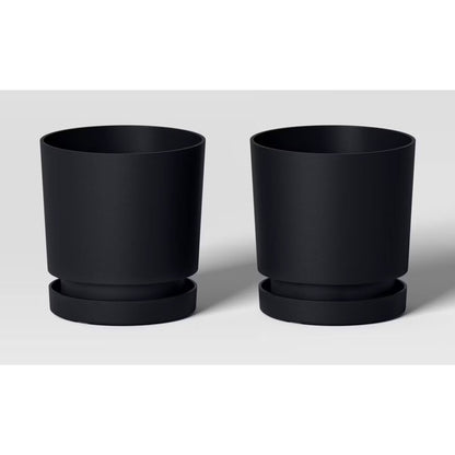 Set Of 4 Room Essentials 4-Inch Plastic Planter Pots In Black & White For Indoor/Outdoor Use