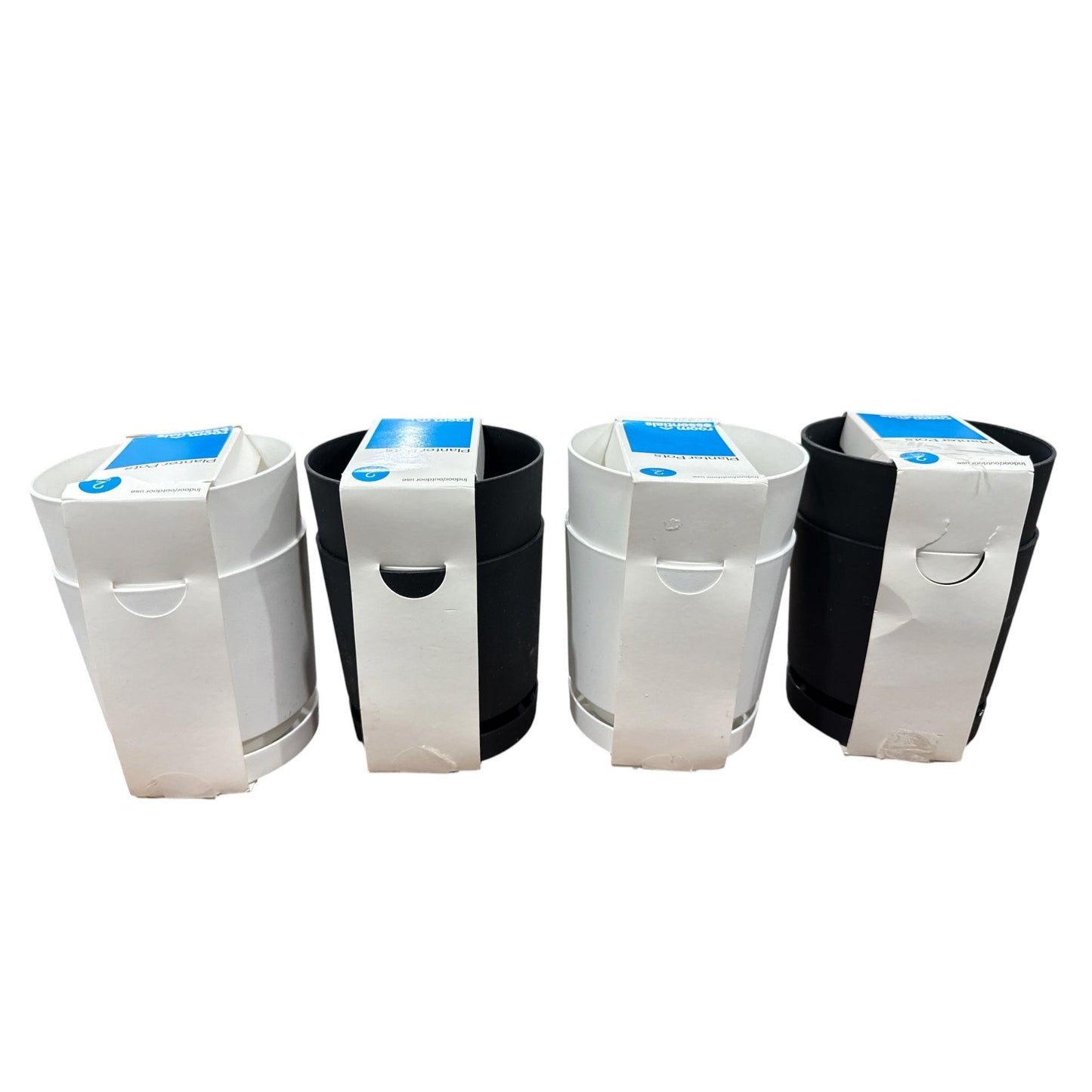 Set Of 4 Room Essentials 4-Inch Plastic Planter Pots In Black & White For Indoor/Outdoor Use