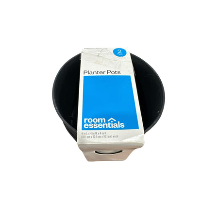 Set Of 4 Room Essentials 4-Inch Plastic Planter Pots In Black & White For Indoor/Outdoor Use