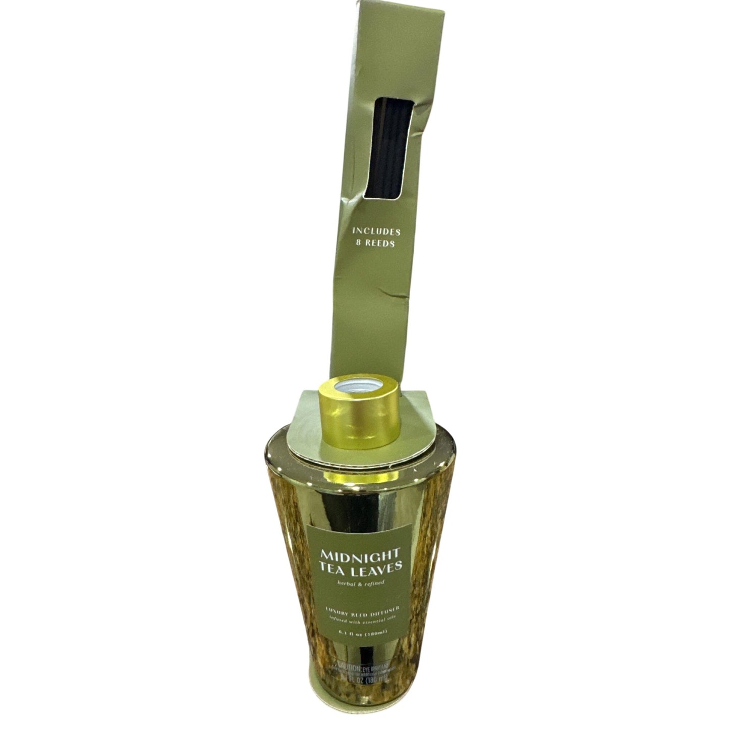 Midnight Tea Leaves Luxury Reed Diffuser 6.1 Fl Oz With 8 Reeds Herb & Refined Gold-Tone Container
