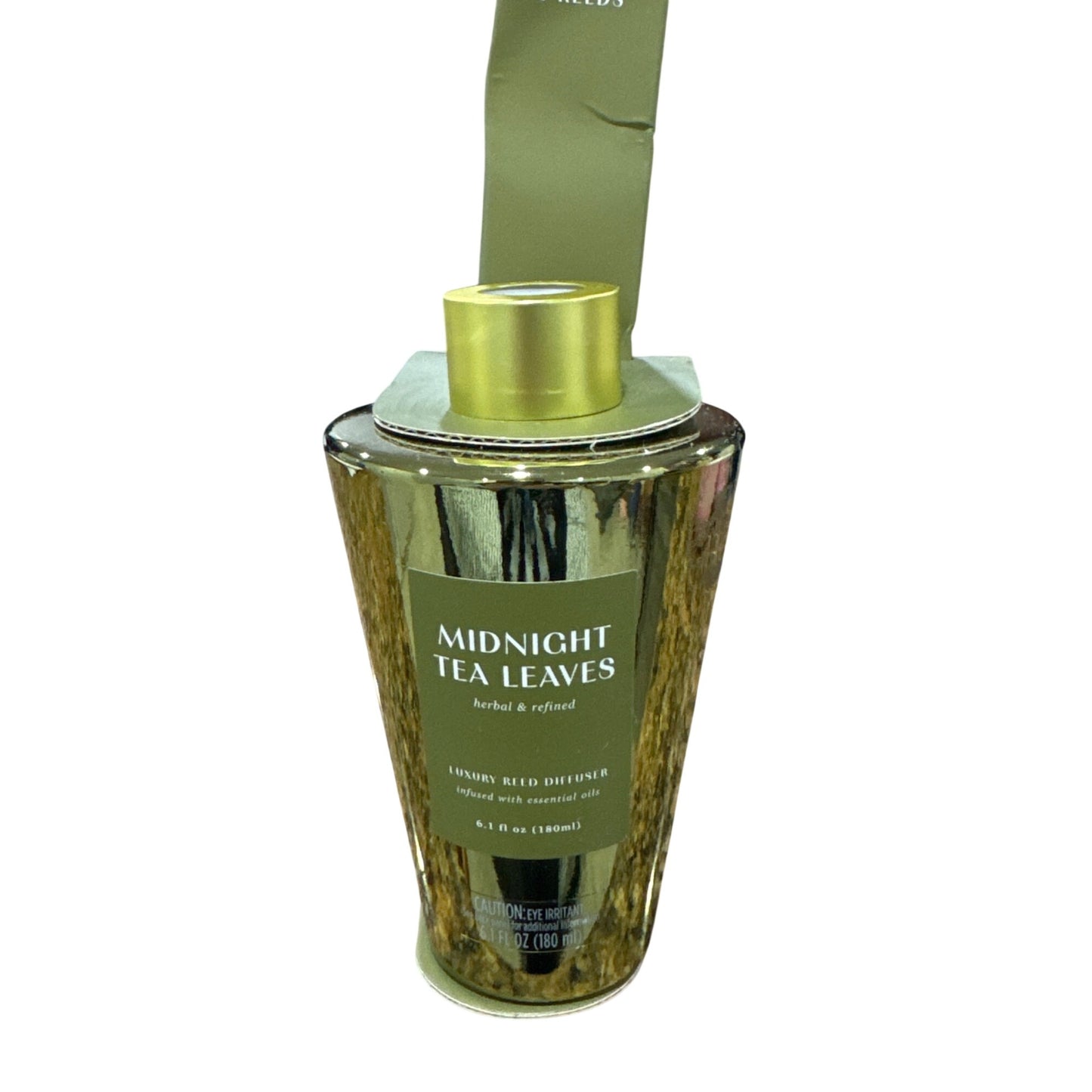 Midnight Tea Leaves Luxury Reed Diffuser 6.1 Fl Oz With 8 Reeds Herb & Refined Gold-Tone Container