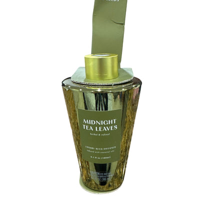 Midnight Tea Leaves Luxury Reed Diffuser 6.1 Fl Oz With 8 Reeds Herb & Refined Gold-Tone Container