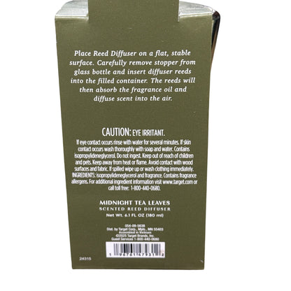Midnight Tea Leaves Luxury Reed Diffuser 6.1 Fl Oz With 8 Reeds Herb & Refined Gold-Tone Container