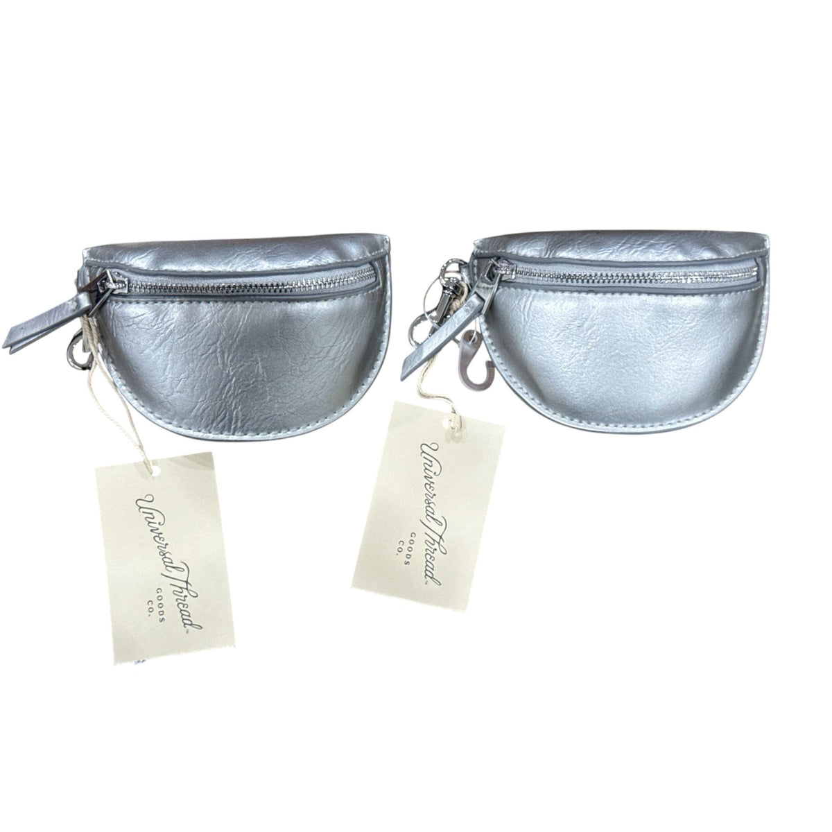 Universal Thread Small Silver Coin Pouch With Zipper & Keychain Clip - Set Of 2