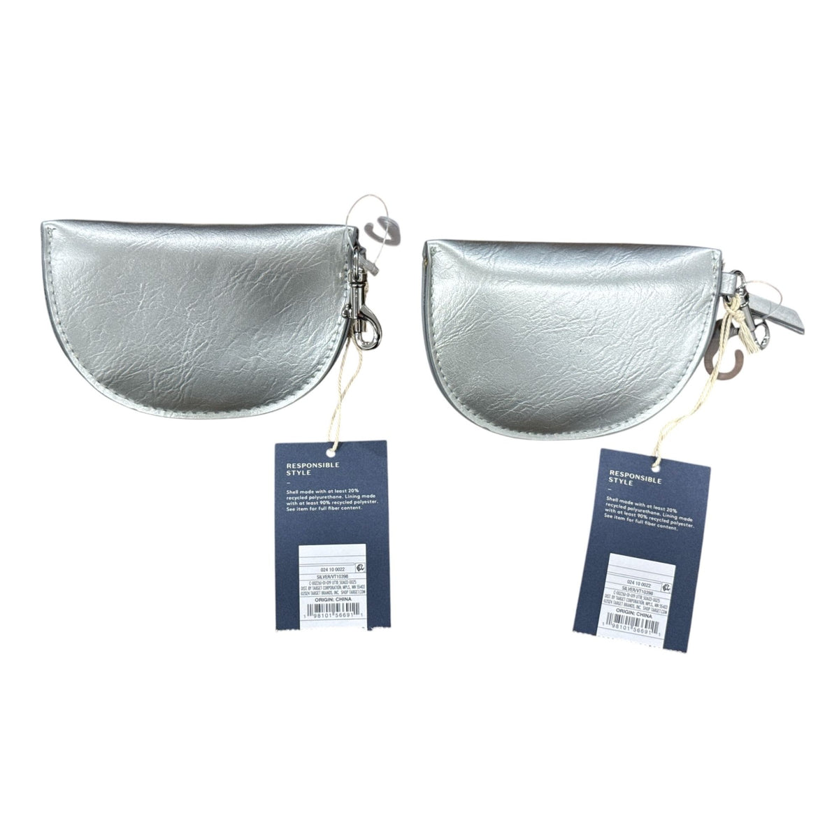 Universal Thread Small Silver Coin Pouch With Zipper & Keychain Clip - Set Of 2