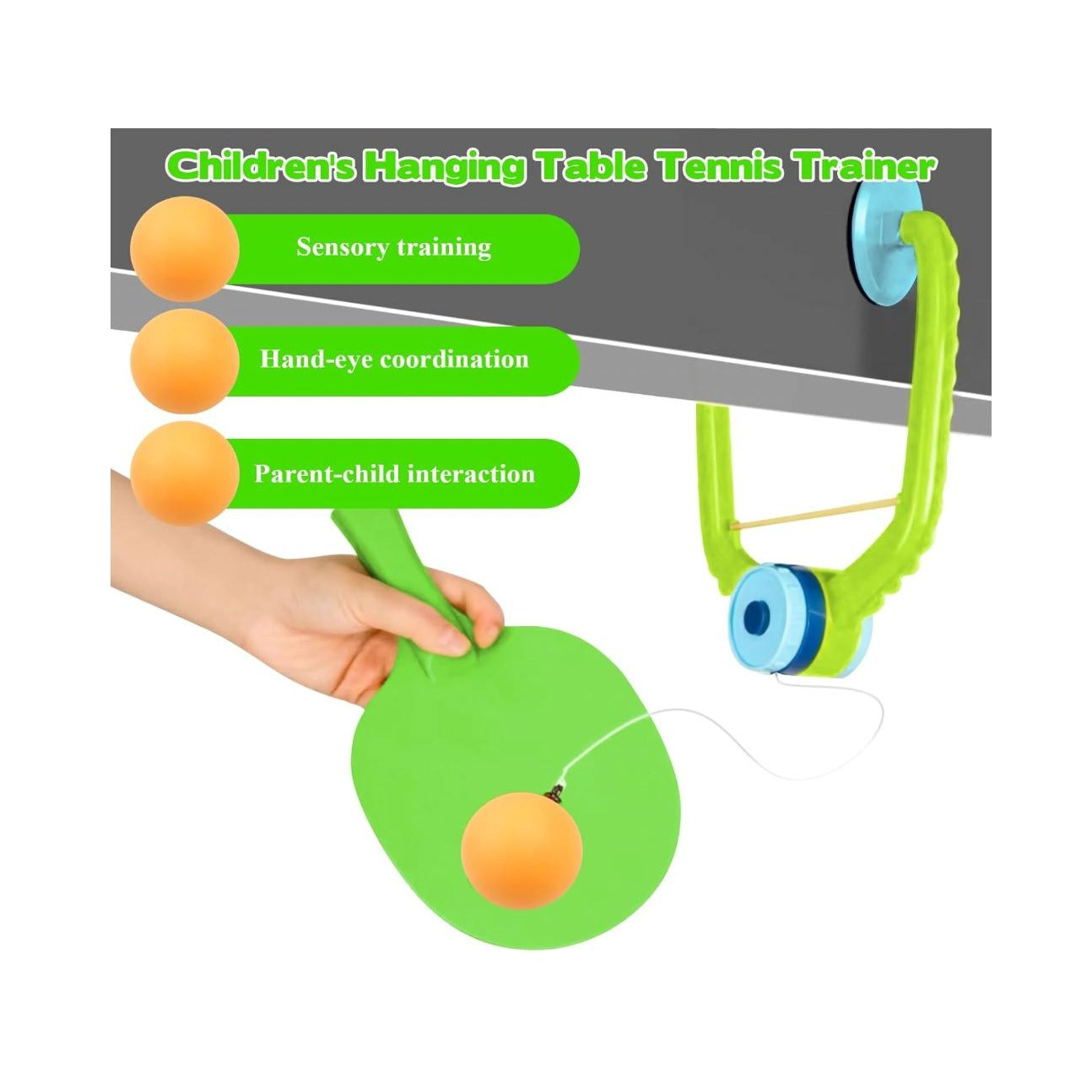 Children's Hanging Table Tennis Trainer With Adjustable Rope, 2 Paddles, 6 Balls, Easy Installation For Coordination Training