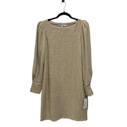 Julia Jordan Beige Puff Sleeve Knit Shift Dress Size 10 Rayon Blend Women's Casual Style
