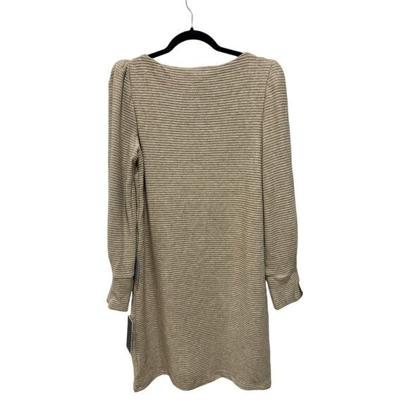 Julia Jordan Beige Puff Sleeve Knit Shift Dress Size 10 Rayon Blend Women's Casual Style