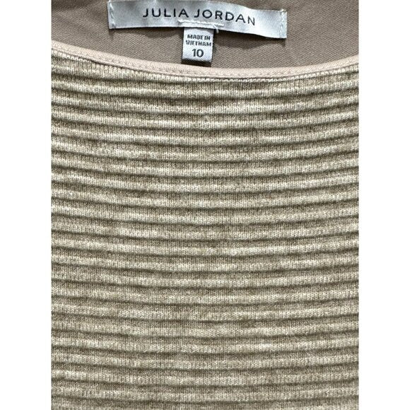 Julia Jordan Beige Puff Sleeve Knit Shift Dress Size 10 Rayon Blend Women's Casual Style