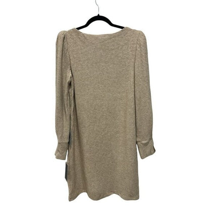 Julia Jordan Beige Puff Sleeve Knit Shift Dress Size 10 Rayon Blend Women's Casual Style