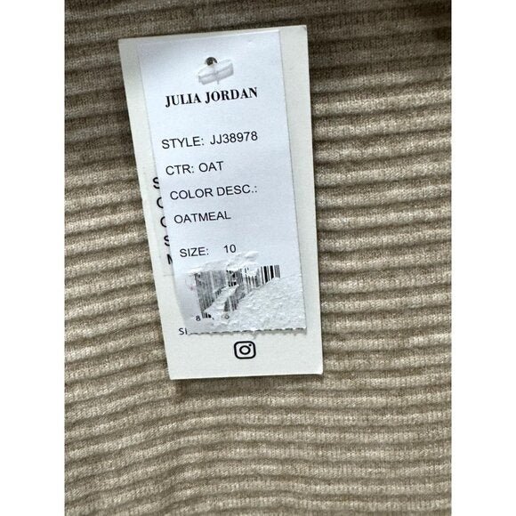 Julia Jordan Beige Puff Sleeve Knit Shift Dress Size 10 Rayon Blend Women's Casual Style