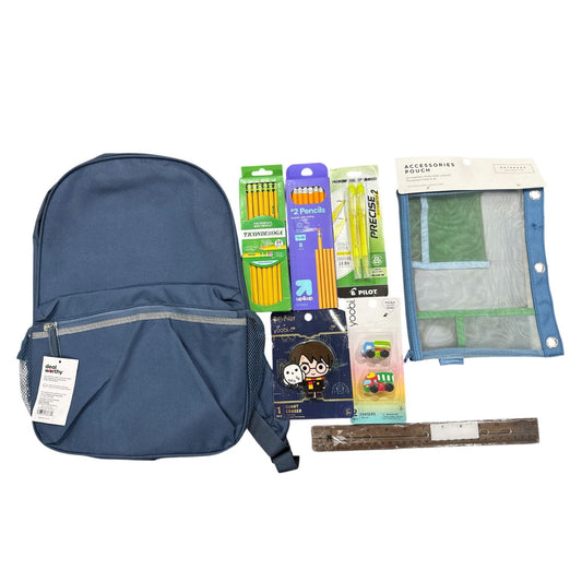 Set of 8 Back-To-School Supplies Bundle With Backpack, Pencils, Erasers, Ruler, Highlighters & Accessories Pouch