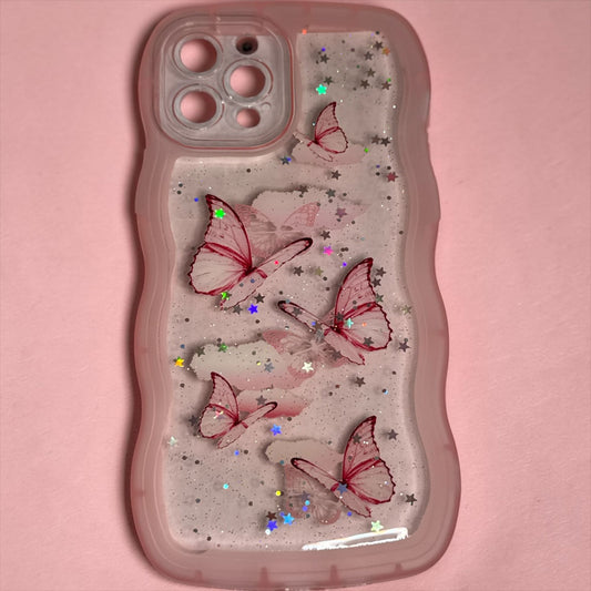Love Life Style On Pink Butterfly Glitter Phone Case For iPhone 12 Pro