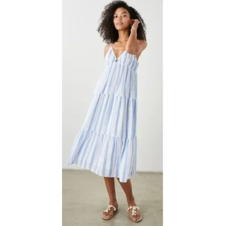 Rails Avril Gibson Stripe Maxi Dress In Eco-Friendly Fabric, Blue & White, Size Small, Sustainable Striped Style