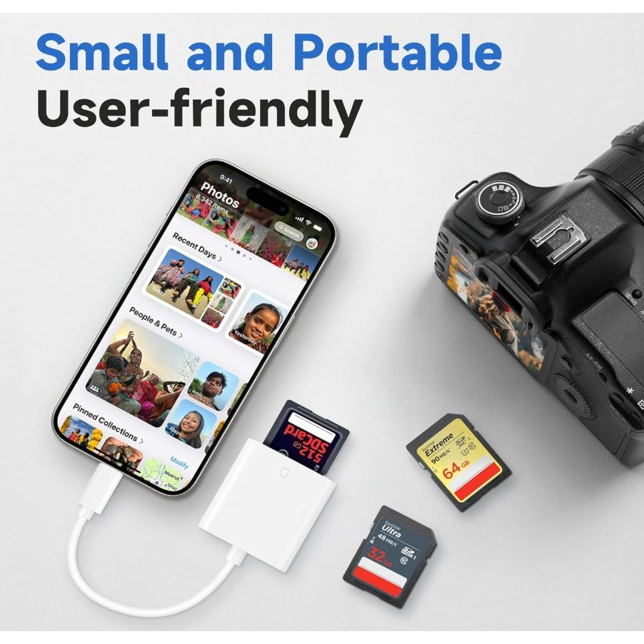 Lightning To SD Card Reader For iPhone/iPad - Plug & Play High-Speed Transfer Compatible With SD/SDHC/SDXC Memory Cards