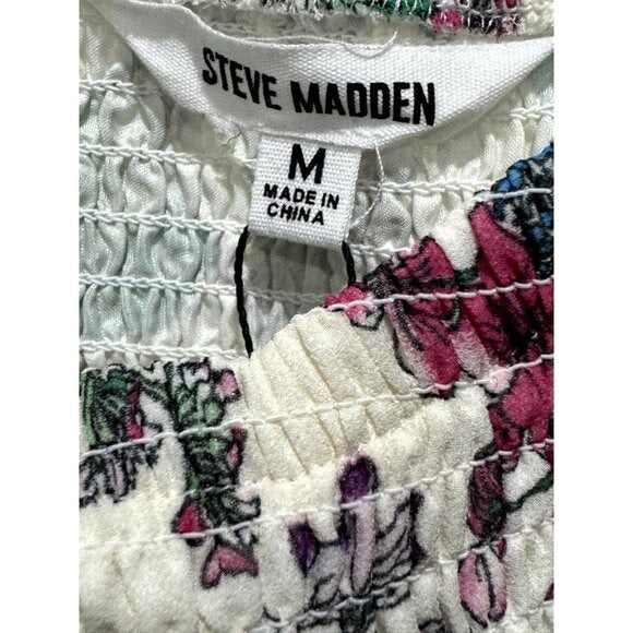 Steve Madden Floral Smocked Long-Sleeve Mini Dress Size M 100% Polyester