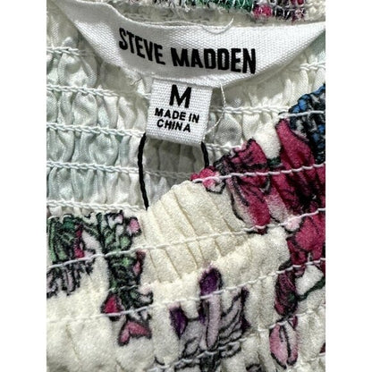 Steve Madden Floral Smocked Long-Sleeve Mini Dress Size M 100% Polyester