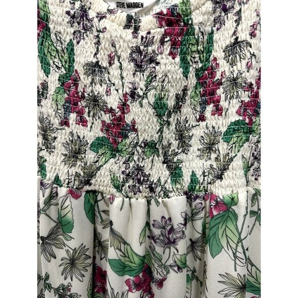 Steve Madden Floral Smocked Long-Sleeve Mini Dress Size M 100% Polyester