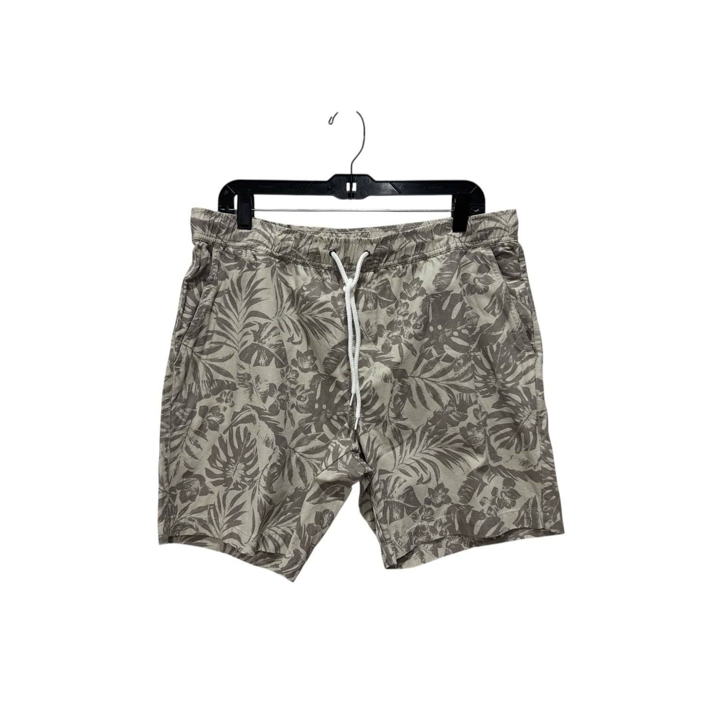Unison Men's Tropical Print Drawstring Shorts Lightweight Fabric Elastic Waistband Gray & White Size L