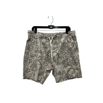 Unison Men's Tropical Print Drawstring Shorts Lightweight Fabric Elastic Waistband Gray & White Size L