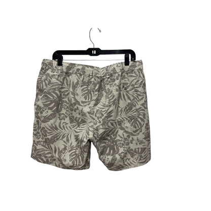 Unison Men's Tropical Print Drawstring Shorts Lightweight Fabric Elastic Waistband Gray & White Size L