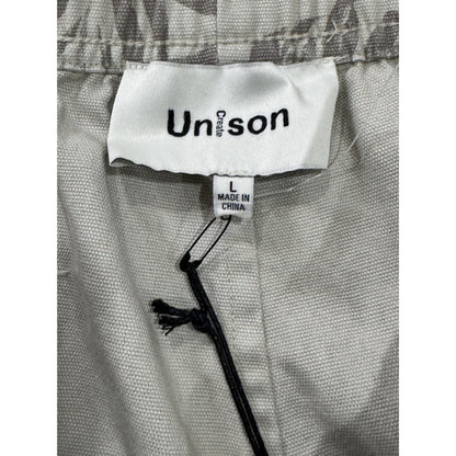 Unison Men's Tropical Print Drawstring Shorts Lightweight Fabric Elastic Waistband Gray & White Size L