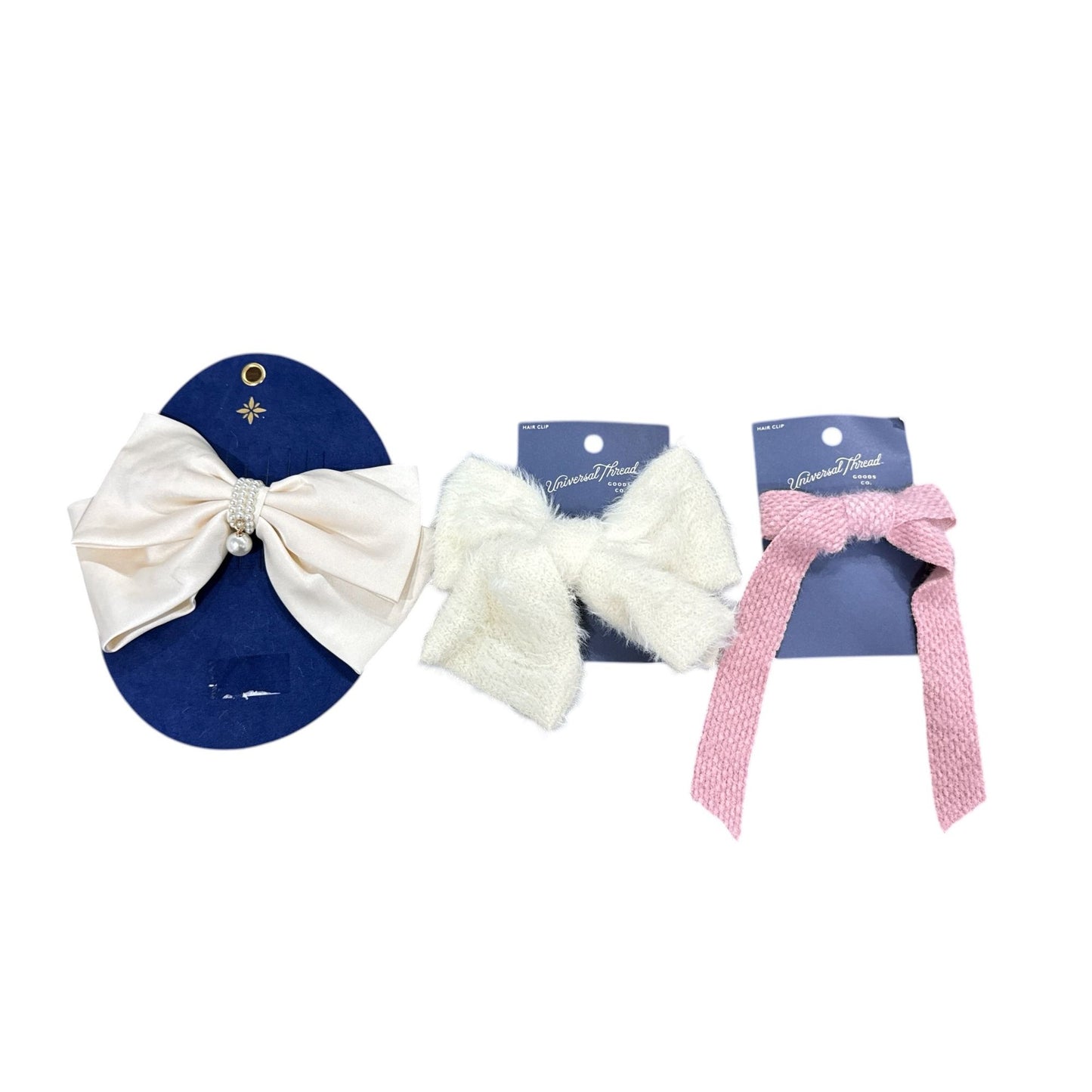 Set Of 3 Women's Hair Clips With Bows - Off-White & Pink Universal Thread