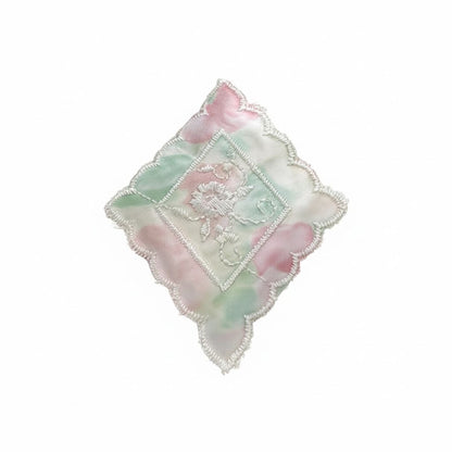 Handmade Pastel Lace Embroidered Satin Patches Set Of 4 Floral Scallop Edges 3.5"