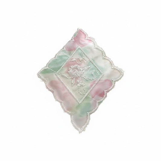 Handmade Pastel Lace Embroidered Satin Patches Set Of 4 Floral Scallop Edges 3.5"