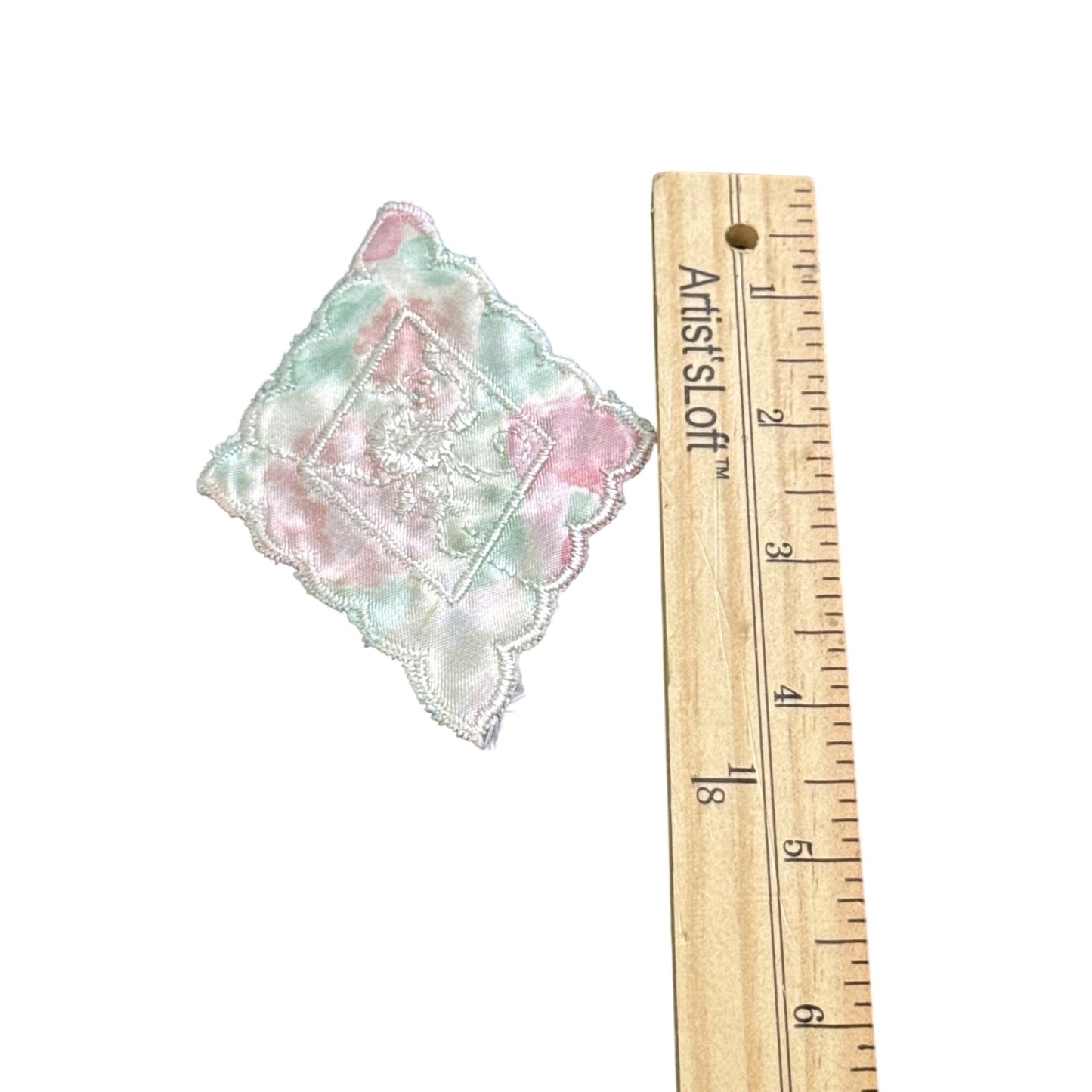 Handmade Pastel Lace Embroidered Satin Patches Set Of 4 Floral Scallop Edges 3.5"