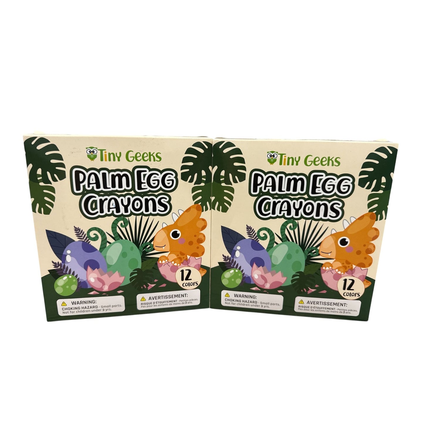 Set of 2 Tiny Geeks Palm Egg Crayons 12 Colors Non-Toxic For Toddlers & Kids Easy Grip Art Set